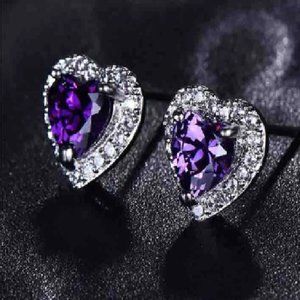 Cute Amethyst Heart Stud Earrings